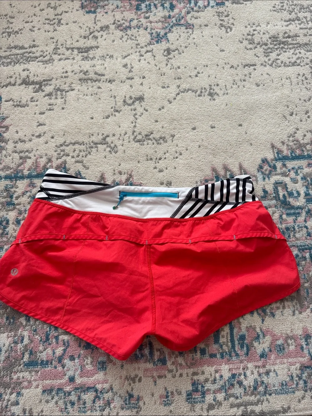 lululemon athletica Red Running Shorts with Black-and-White Striped Waistband